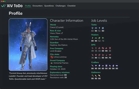 XIV ToDo: Dashboards, checklists, and tools for FFXIV.